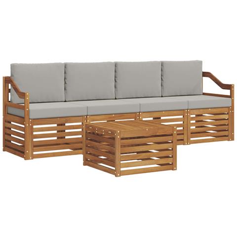 Set divani con cuscino 5 pcs Grigio Naturale e Chiaro - Foto 1
