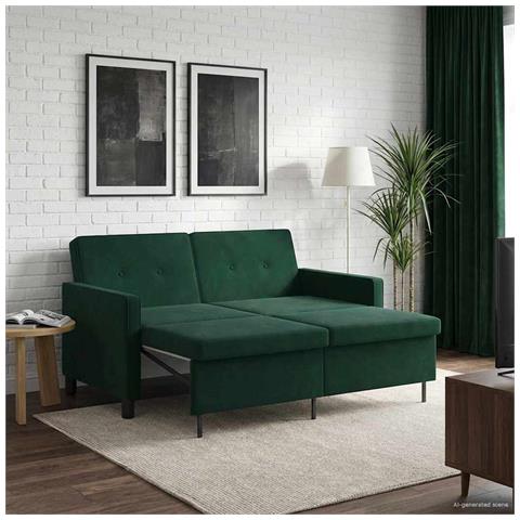 Divano letto Verde Scuro Tessuto - Foto 2
