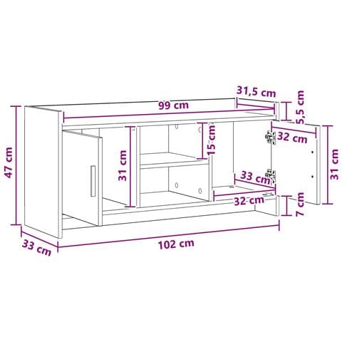 Mobile TV 102 x 33 x 47 cm Rovere Nero Legno ingegnerizzato - Foto 9