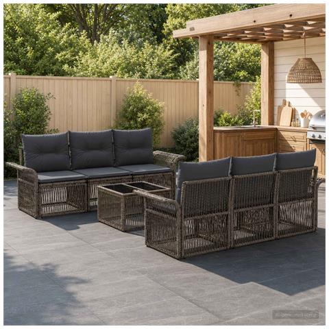 Set Divano da Giardino 7 pz Grigio polyrattan - Foto 2