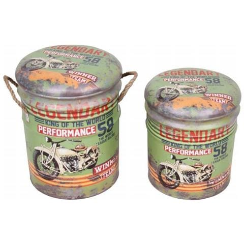 Set Di 2 Pouf Contenitore Tondo Per Interno Poggiapiedi Salotto Camera Cameretta - Foto 1