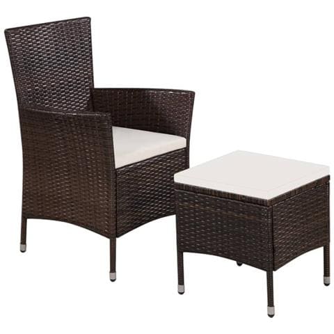 Sedia da Esterno con Sgabello e Cuscini in Polyrattan Marrone - Foto 1