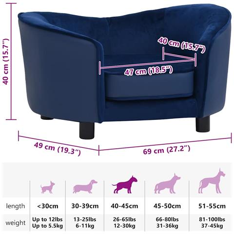 Divano per Cani Blu 69x49x40 cm in Peluche e Similpelle - Foto 2