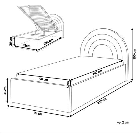 Letto Contenitore Velluto Rosa 90 X 200 Cm Anet - Foto 2