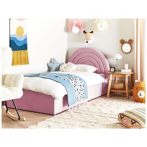 Letto Contenitore Velluto Rosa 90 X 200 Cm Anet - Foto 1