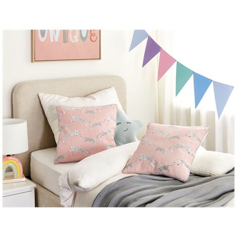 Set Di 2 Cuscini Arales Cotone 45 X 45 Cm Rosa Pastello Trama Animale - Foto 1