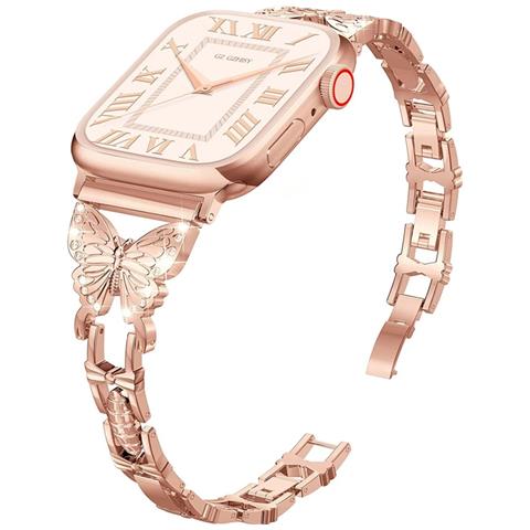 Cinturino Per Apple Watch 38/40/41mm In Acciaio Inossidabile Butterfly, Rosa - Foto 1