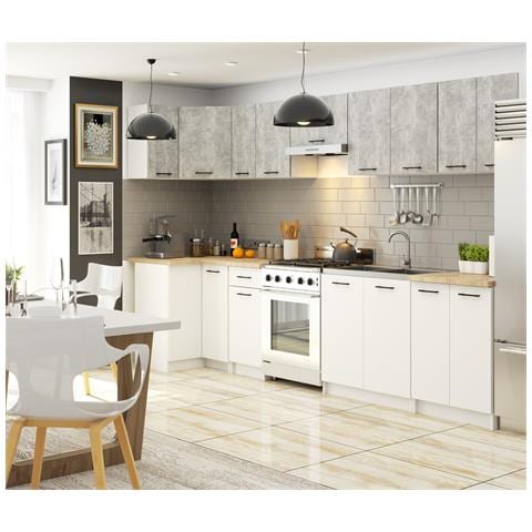 Mobile da cucina pensile ad angolo OLIWIA, 1 anta, 60x30x58 cm, Colore Bianco e Grigio Cemento - Foto 5