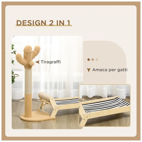 Amaca Per Gatti Con Tiragraffi Per Gatti A Forma Di Cactus Design 2 In 1 Per Interni, 88.5x31.5x76.5 Cm - Foto 6
