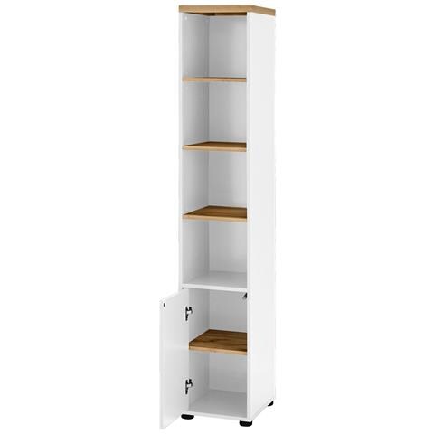 Thessa Mobile Con 1 Anta E 3 Ripiani In Mdf Bianco E Rovere - Foto 4