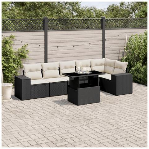 Set Divani Da Giardino Con Cuscini 7pz Nero Polyrattan - Foto 1