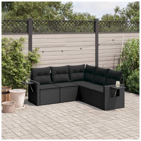 Set Divani Da Giardino 5 Pz Con Cuscini In Polyrattan Nero - Foto 1
