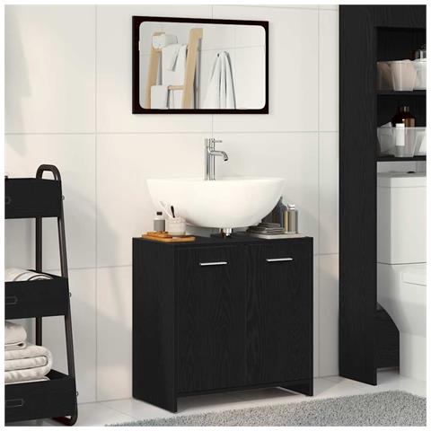 Mobile da Bagno con Specchio Rovere Nero in Legno Multistrato - Foto 1