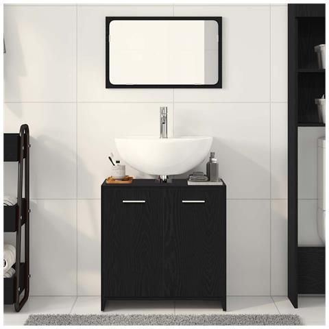 Mobile da Bagno con Specchio Rovere Nero in Legno Multistrato - Foto 9