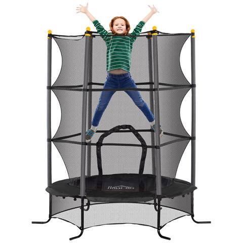 Trampolino Elastico per Bambini Ø1.6x1.9 m con Rete di Sicurezza e Pali Imbottiti, Età 3-10 Anni, Nero - Foto 1