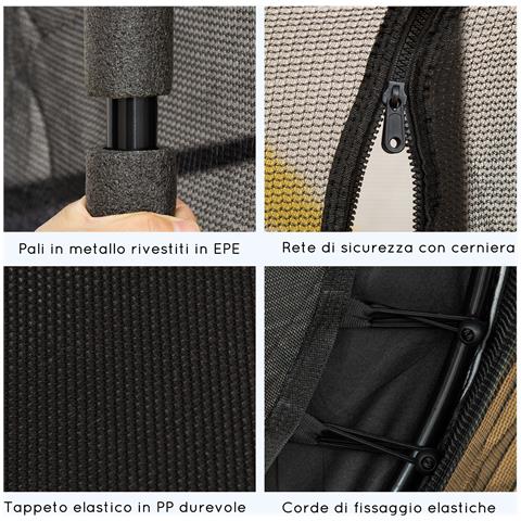 Trampolino Elastico per Bambini Ø1.6x1.9 m con Rete di Sicurezza e Pali Imbottiti, Età 3-10 Anni, Nero - Foto 6
