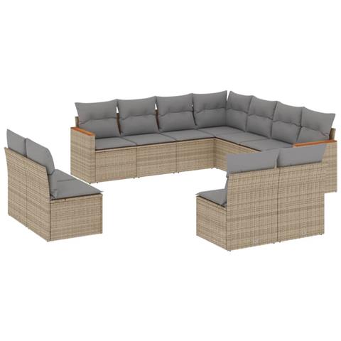 Set Divani Da Giardino 11 Pz Con Cuscini Beige In Polyrattan - Foto 2
