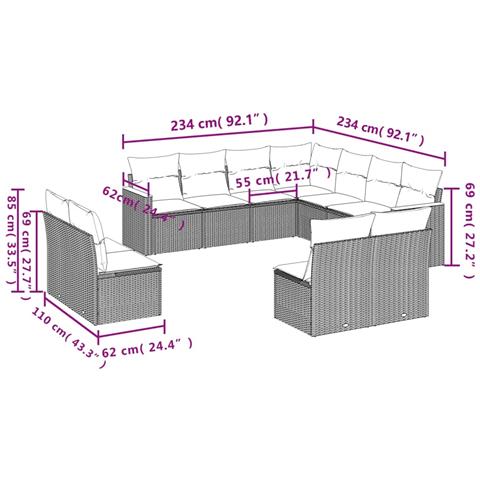 Set Divani Da Giardino 11 Pz Con Cuscini Beige In Polyrattan - Foto 3