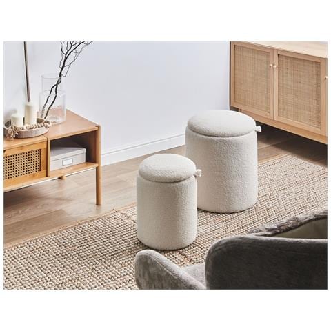 Set Di 2 Pouf Contenitore Berea Bouclé Bianco Sporco - Foto 1