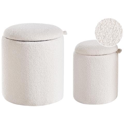 Set Di 2 Pouf Contenitore Berea Bouclé Bianco Sporco - Foto 2