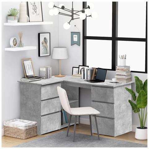 Lusso Casadino -  Scrivania Angolo Grigio Cemento 145x100x76 Cm Legno Multistrato - Foto 8