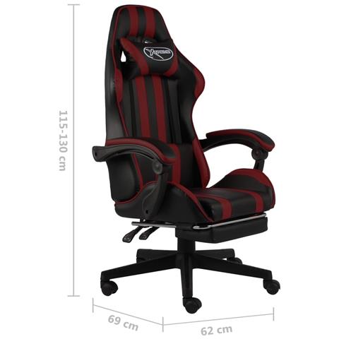 Lusso Casadino - Sedia Da Gaming Con Poggiapiedi Nero E Rosso Vino In Similpelle - Foto 6