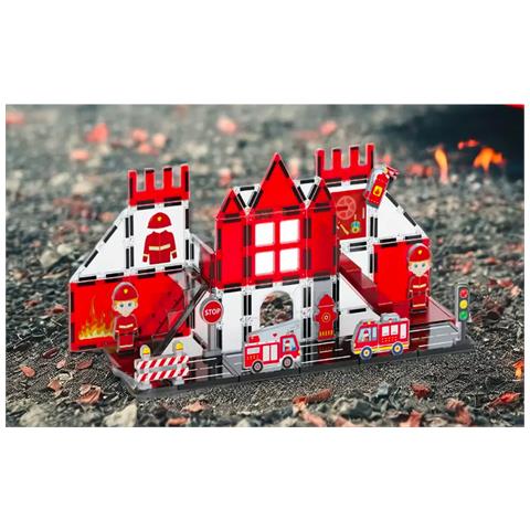 Set Di Costruzioni Magnetiche Per Bambini A Tema Pompieri 48 Pezzi Solido - Foto 2