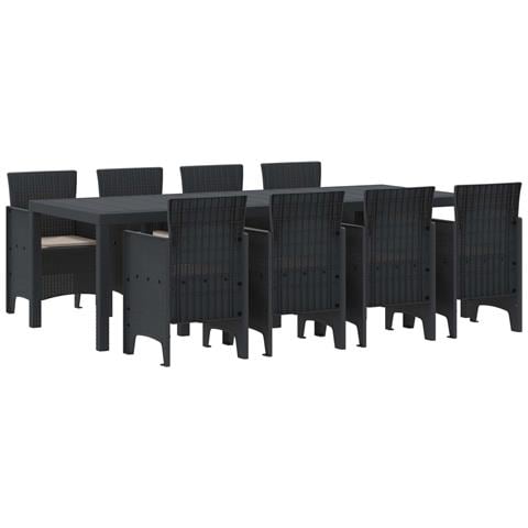 Set Pranzo Giardino 9 Pezzi con Cuscini Rattan Plastico Anthracite - Foto 1