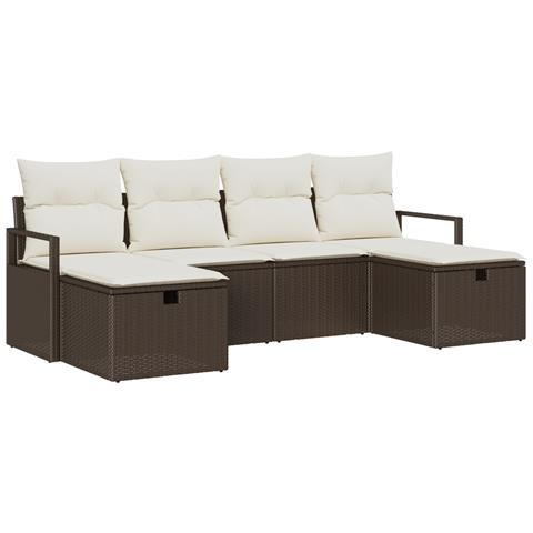 Set di Divani da Giardino 6 Pezzi con Cuscini Marrone Polyrattan, Divano da Giardino 2 Posti con Cuscini Marrone Polyrattan - Foto 1