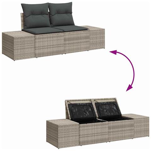 Set divano da giardino 5 pezzi con cuscini grigio chiaro in polyrattan - Foto 9