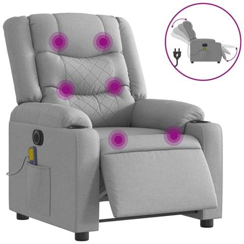 Poltrona Reclinabile Massaggio Elettrica Grigio Chiaro Tessuto - Foto 1