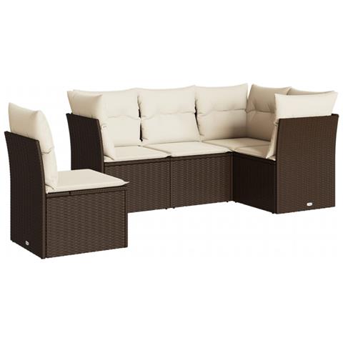 Set Divano da Giardino 5 pz con Cuscini Marrone in Polyrattan - Foto 1