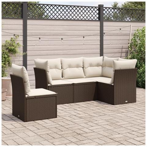 Set Divano da Giardino 5 pz con Cuscini Marrone in Polyrattan - Foto 2