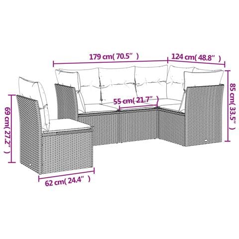Set Divano da Giardino 5 pz con Cuscini Marrone in Polyrattan - Foto 3