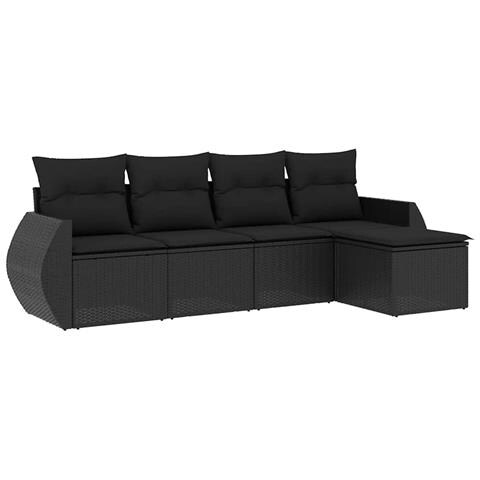Set Divani da Giardino 5 pz con Cuscini in Polyrattan Nero - Foto 1
