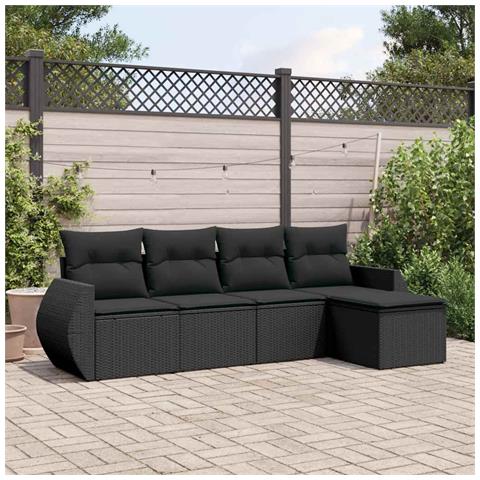 Set Divani da Giardino 5 pz con Cuscini in Polyrattan Nero - Foto 2