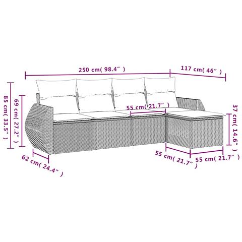 Set Divani da Giardino 5 pz con Cuscini in Polyrattan Nero - Foto 3