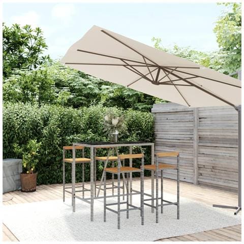 Set Bar Giardino 5pz Grigio Polyrattan e Legno Massello Acacia - Foto 2