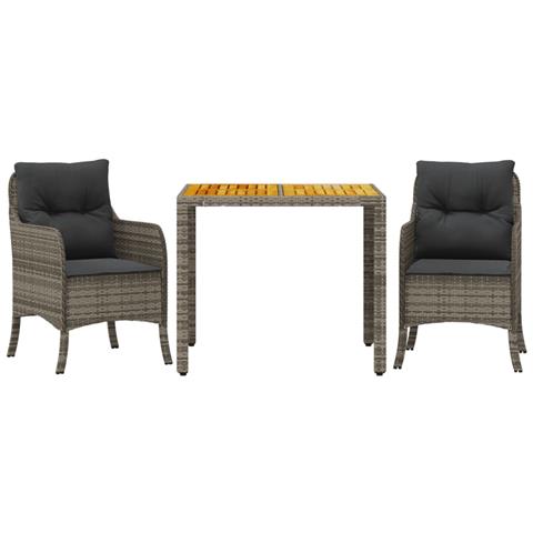 Set da Pranzo da Giardino 3 pz con Cuscini in Polyrattan Grigio - Foto 1