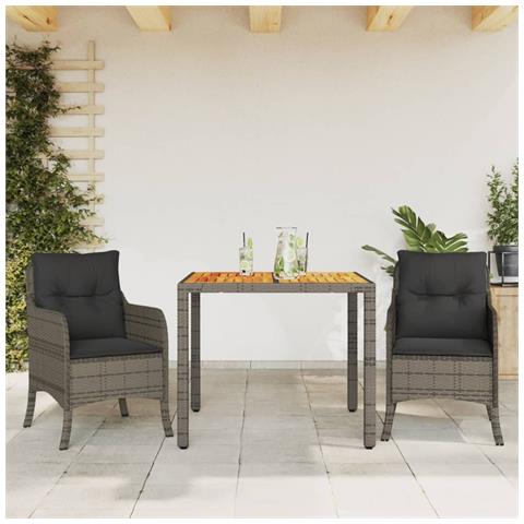 Set da Pranzo da Giardino 3 pz con Cuscini in Polyrattan Grigio - Foto 2