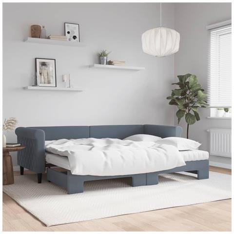 Divano Letto Estraibile Materassi Grigio Scuro 80x200cm Velluto - Foto 2