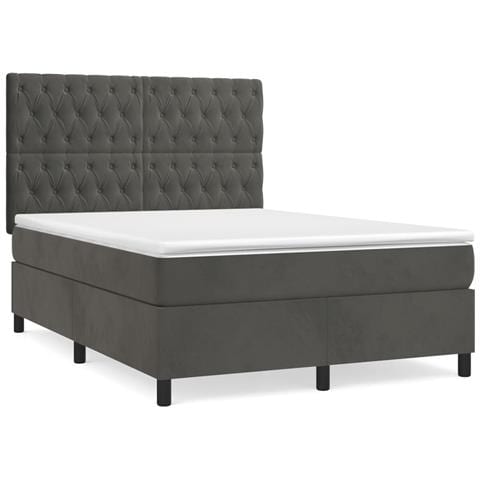 Giroletto a Molle con Materasso Grigio Scuro 140x190 cm Velluto - Foto 1
