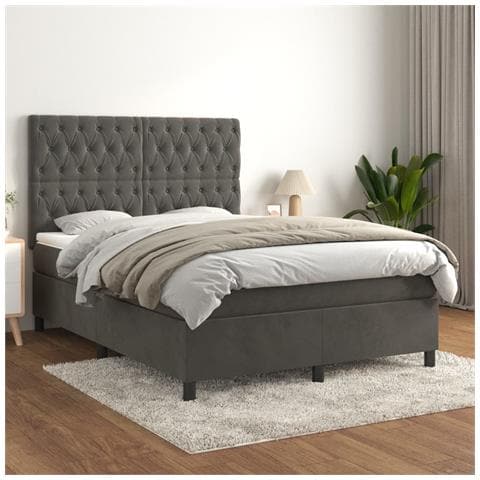 Giroletto a Molle con Materasso Grigio Scuro 140x190 cm Velluto - Foto 2