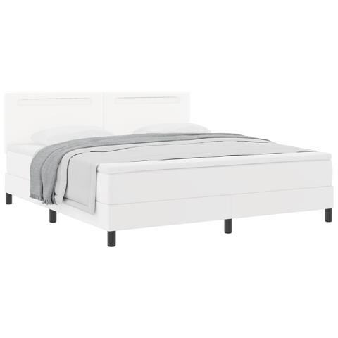 Letto box spring con materasso bianco super king in finta pelle, Testiera semplice in bianco puro 180 cm in finta pelle - Foto 1