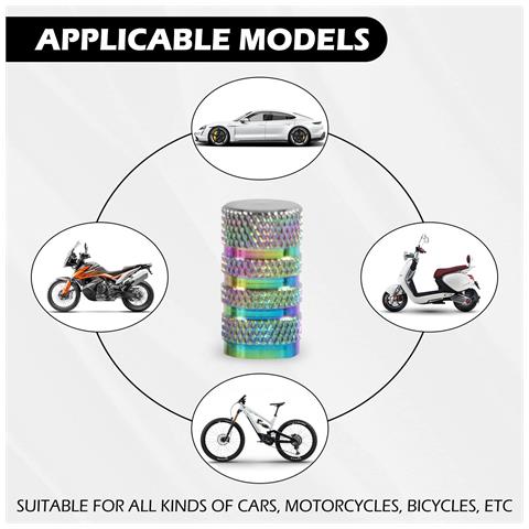 Tappi Valvola In Alluminio Multicolore Compatibili Con Auto, Moto, Biciclette - Set Da 4 Tappi Valvola A Proiettile Con Funzione Antipolvere - Foto 2