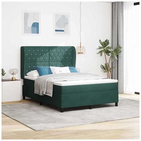 Letto a molle con materasso Verde scuro 140 x 190 cm Velluto - Foto 2
