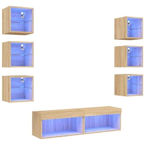 Mobili TV a Muro con LED 8pz Rovere Sonoma Legno Multistrato - Foto 1
