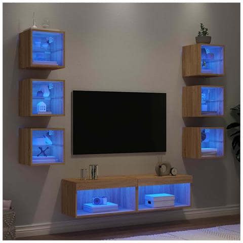 Mobili TV a Muro con LED 8pz Rovere Sonoma Legno Multistrato - Foto 2