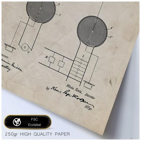 Set Di 6 Stampe Poster Con Brevetti Elettrici 1 Poster Con Immagini Di Brevetti Retrò Design D'interni In Stile Vintage A3 & A4 Telaio In Legno Chiaro - Foto 6