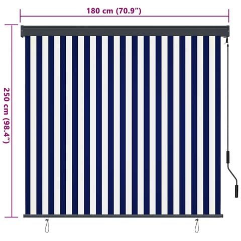 Tenda a Rullo Esterna Rigato Blu e bianco 180 x 250 cm Tessuto - Foto 8